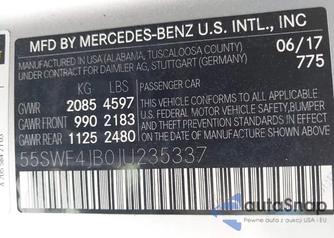 2018 Mercedes-Benz C 300 из США, поврежденный, VIN 55SWF4JB0JU235337